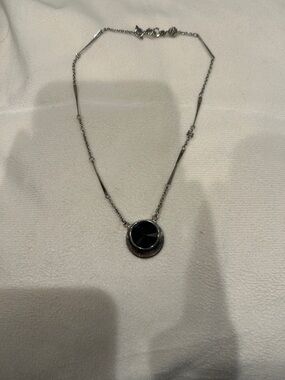 Silver Necklace with Black Round Faceted Pendant